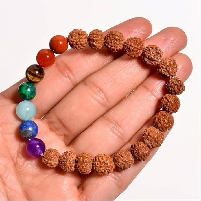 Natural 7 Chakra Rudraksha Adjustable Healing Crystal Energy Bracelet