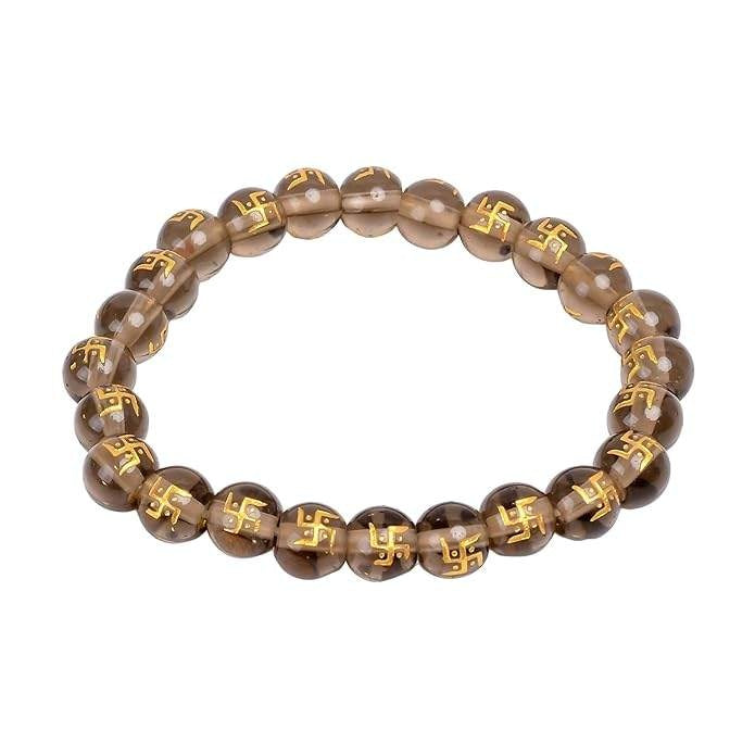 Swastik Engraved 8mm Adjustable Natural Healing Crystal Bracelet