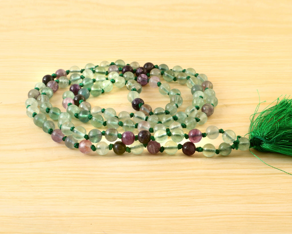 Natural Multi-Fluorite 109 Beads Certified Maala Necklace