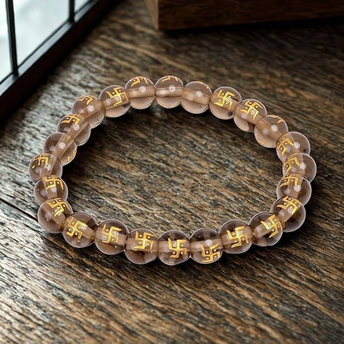 Swastik Engraved 8mm Adjustable Natural Healing Crystal Bracelet