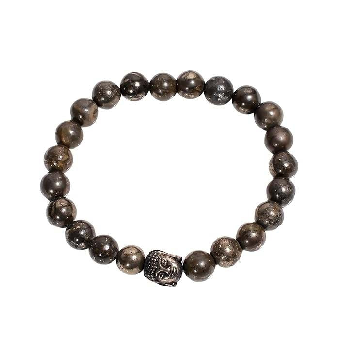 Natural Pyrite Buddha Charm 8mm Adjustable Healing Crystal Bracelet