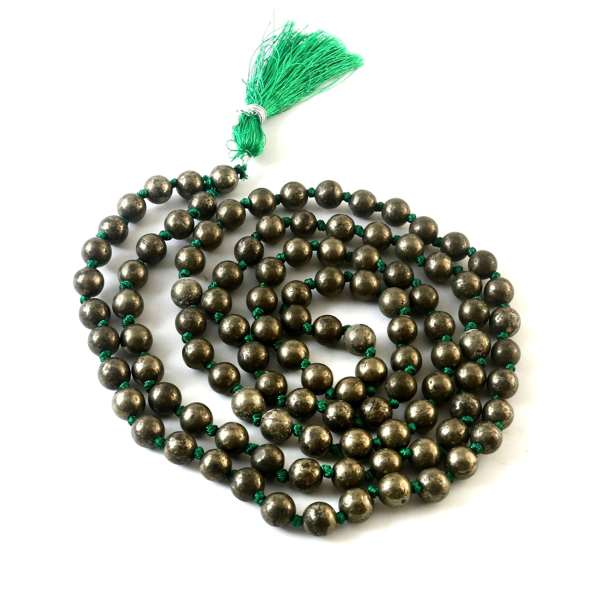 Natural Pyrite 109 Beads Certified Maala Necklace