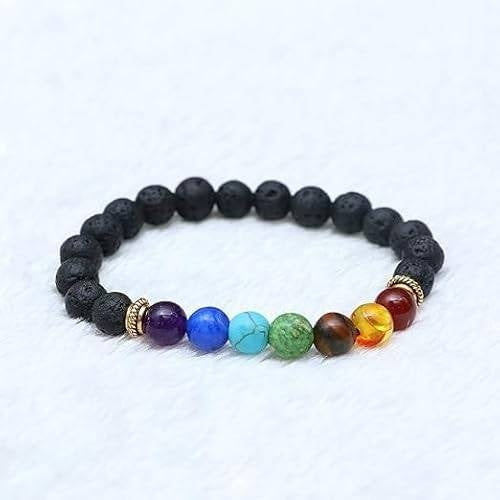 Natural 7 Chakra Black Lava Adjustable Healing Crystal Bracelet