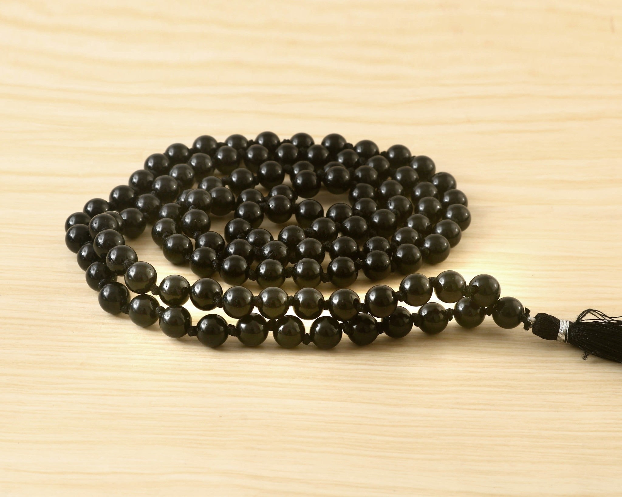 Natural Black Tourmaline 109 Beads Certified Maala Necklace