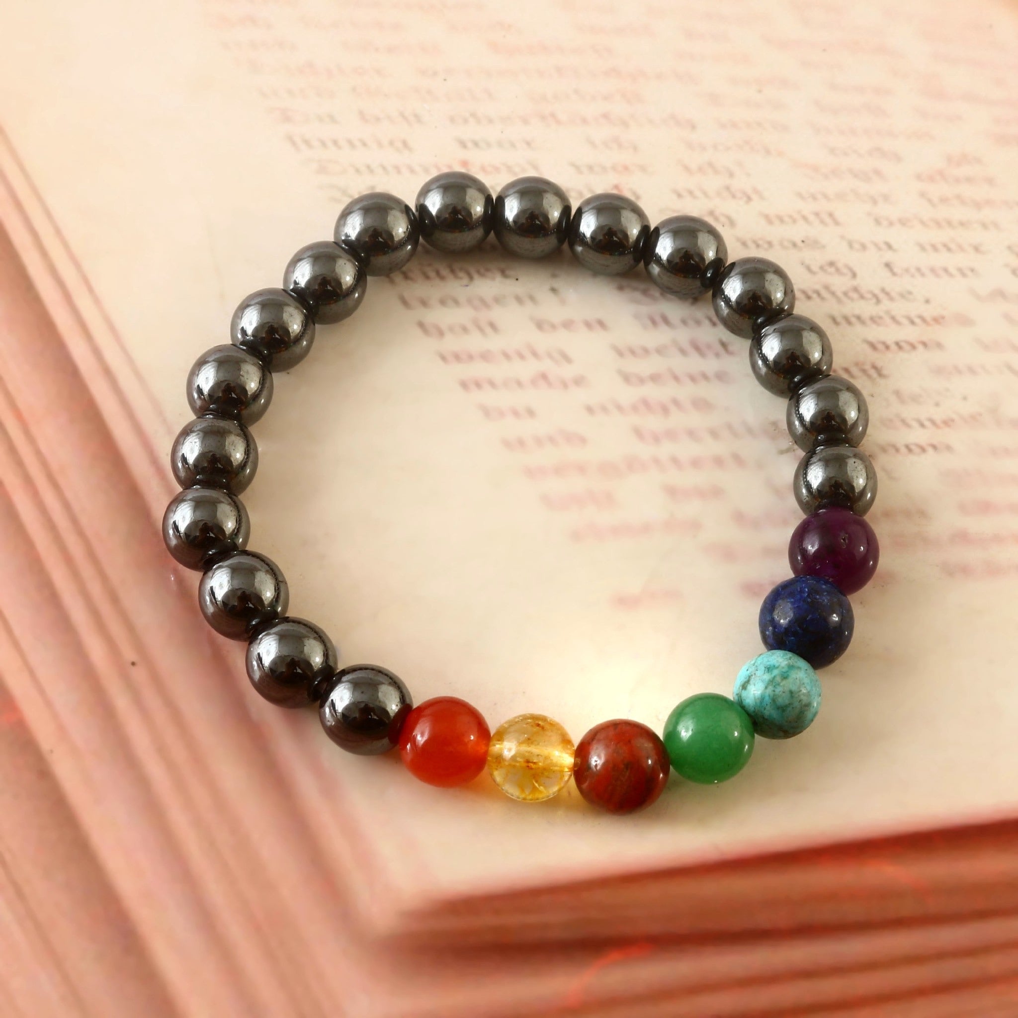 Natural 7 Chakra Hematite Adjustable Healing Crystal Bracelet