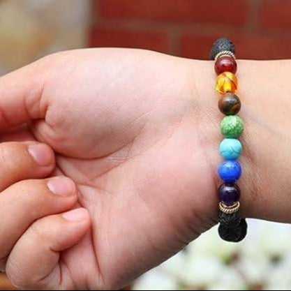 Natural 7 Chakra Black Lava Adjustable Healing Crystal Bracelet