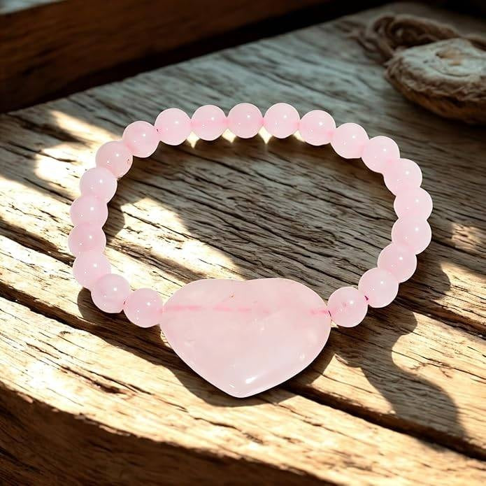 Natural Heart Rose Quartz 8mm Adjustable Healing Crystal Bracelet