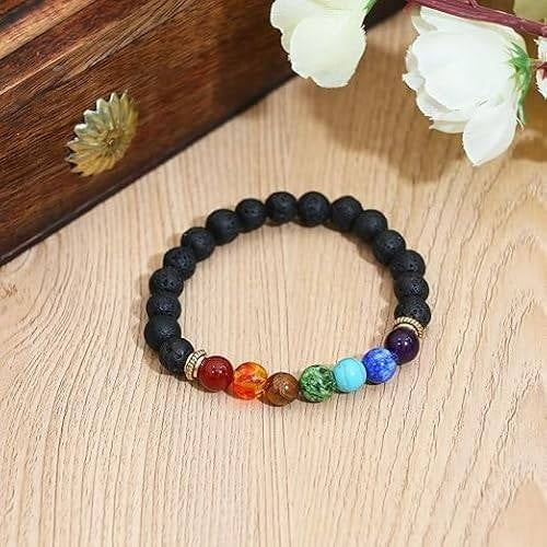 Natural 7 Chakra Black Lava Adjustable Healing Crystal Bracelet