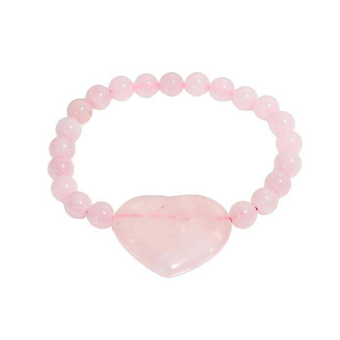 Natural Heart Rose Quartz 8mm Adjustable Healing Crystal Bracelet