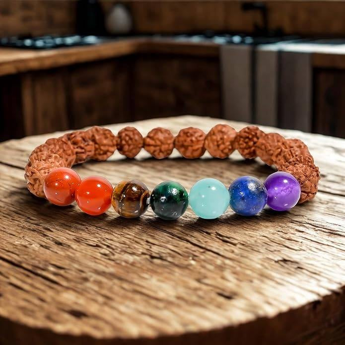 Natural 7 Chakra Rudraksha Adjustable Healing Crystal Energy Bracelet
