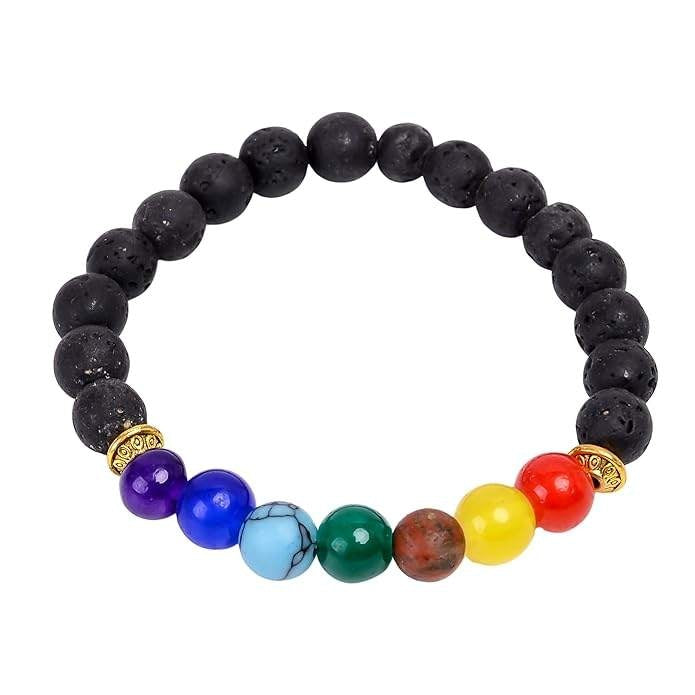 Natural 7 Chakra Black Lava Adjustable Healing Crystal Bracelet
