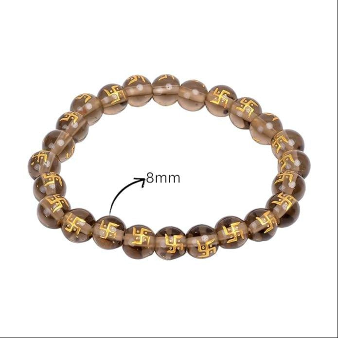 Swastik Engraved 8mm Adjustable Natural Healing Crystal Bracelet