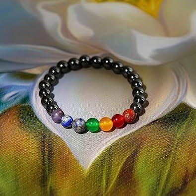 Natural 7 Chakra Hematite Adjustable Healing Crystal Bracelet