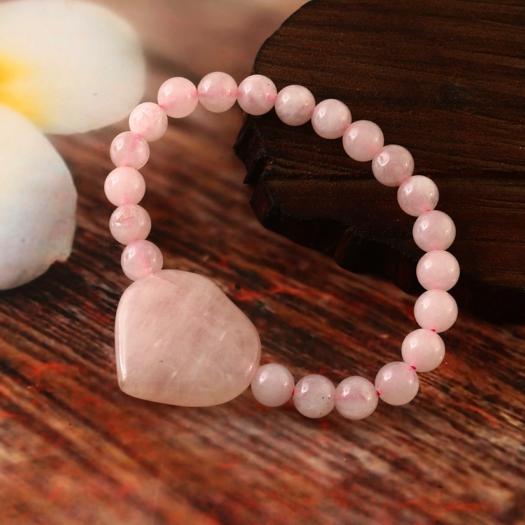 Natural Heart Rose Quartz 8mm Adjustable Healing Crystal Bracelet