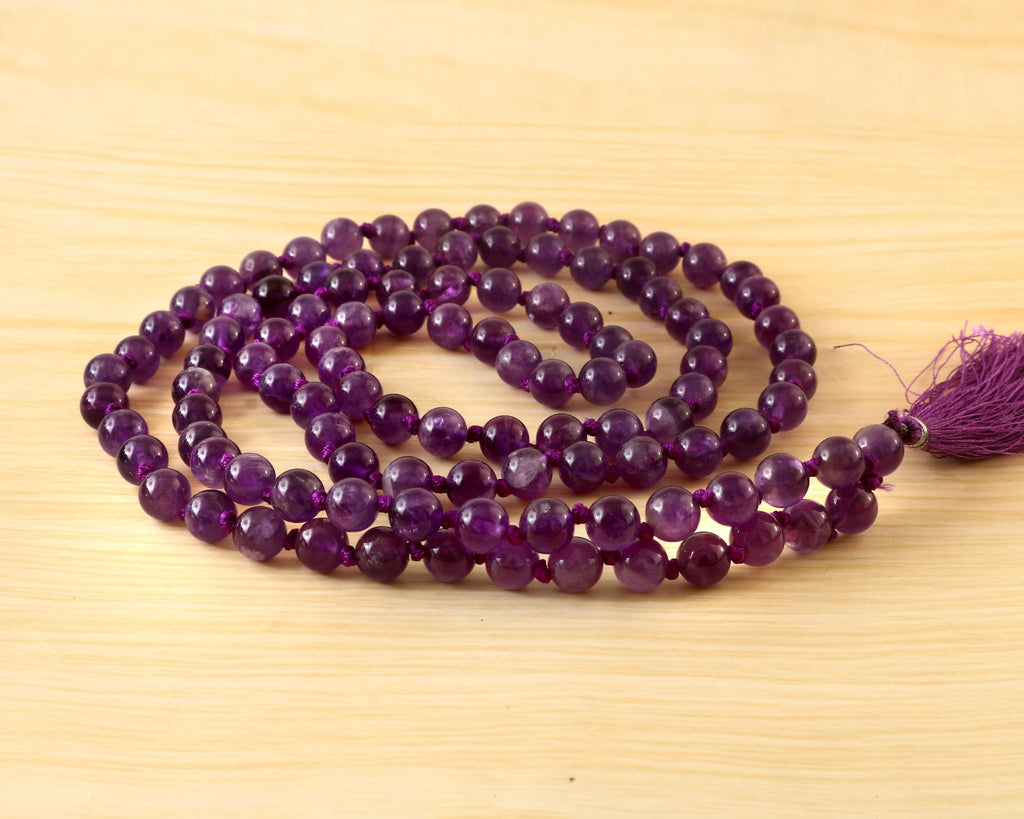Natural Amethyst 109 Beads Certified Maala Necklace
