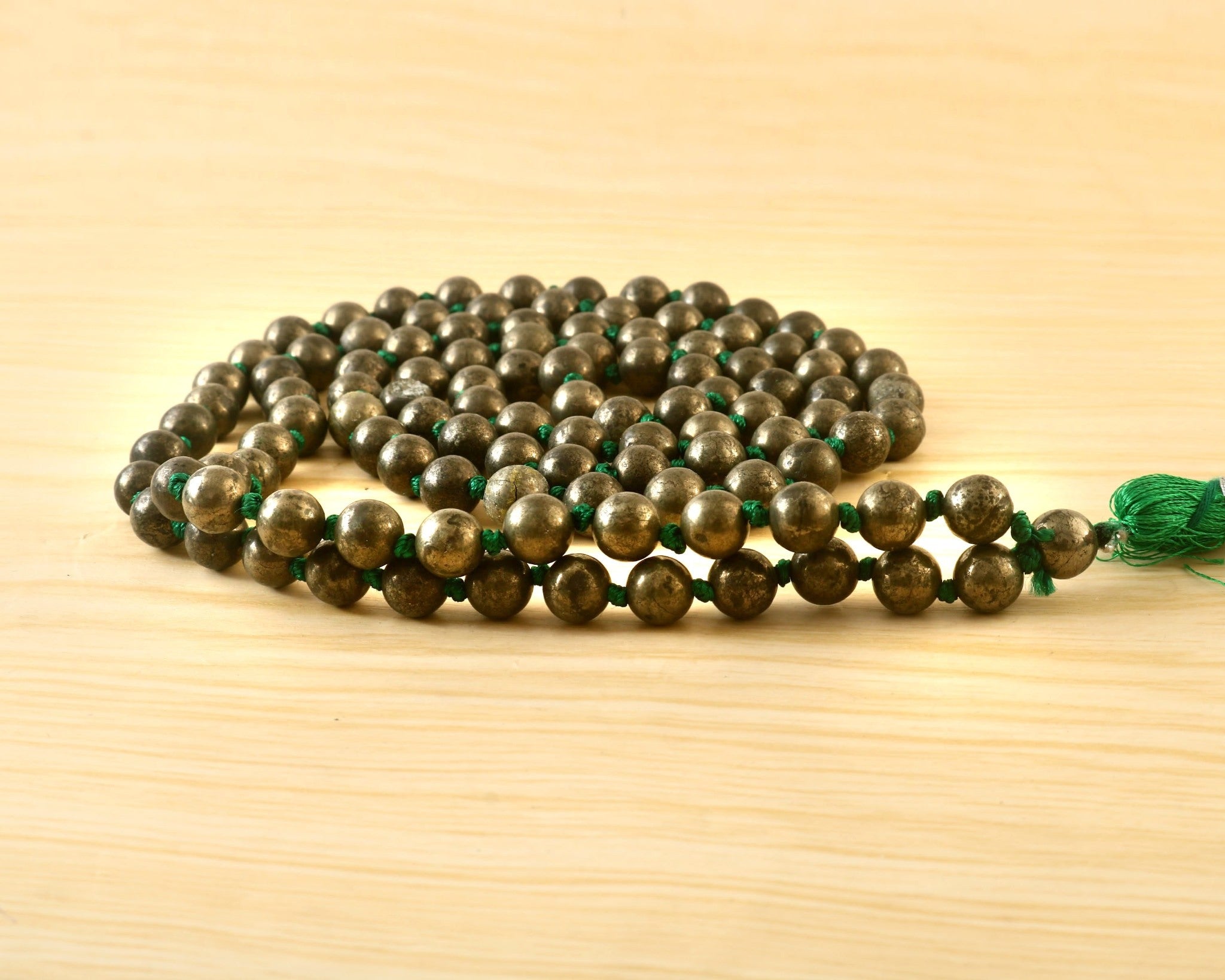 Natural Pyrite 109 Beads Certified Maala Necklace