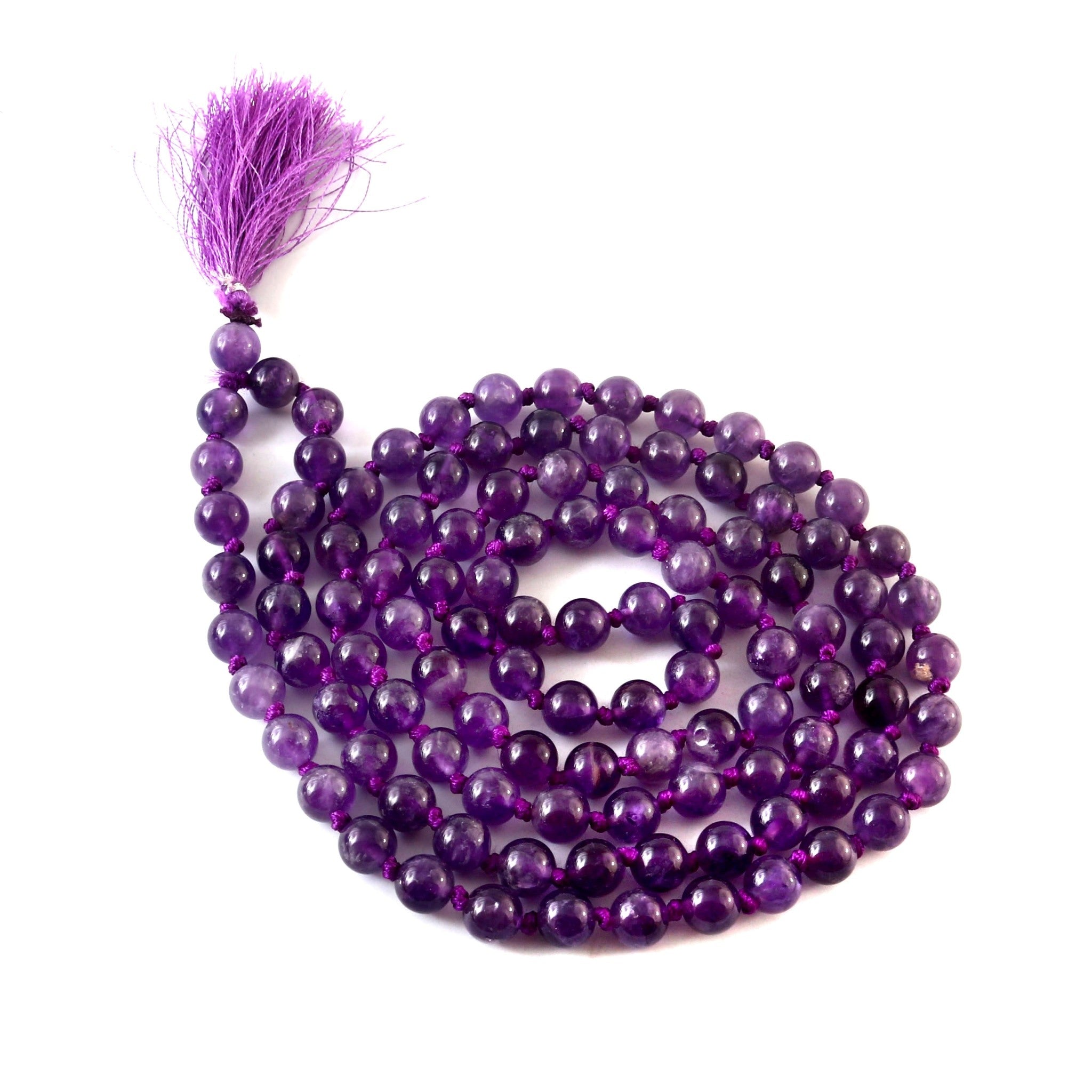Natural Amethyst 109 Beads Certified Maala Necklace