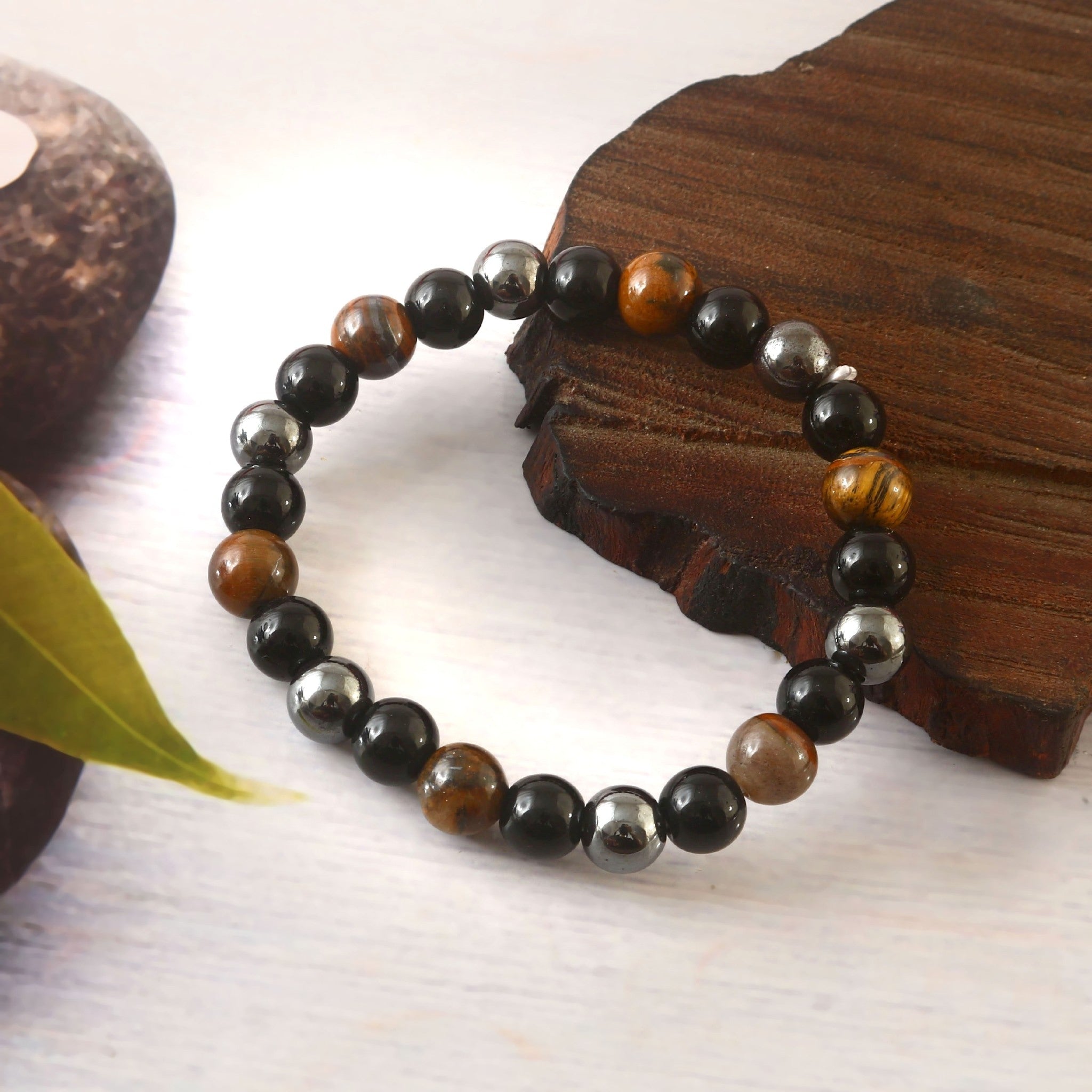 Natural Tiger Eye Black Obsidian Hematite Healing Crystal Bracelet