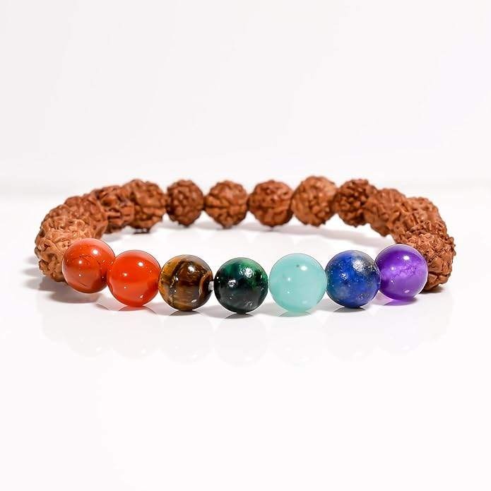 Natural 7 Chakra Rudraksha Adjustable Healing Crystal Energy Bracelet