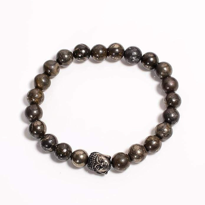 Natural Pyrite Buddha Charm 8mm Adjustable Healing Crystal Bracelet