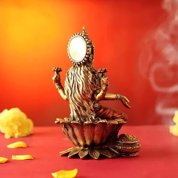 Goddess Lakshmi Devi Idol Sitting On Lotus Resin Statue Lmas111 - Image 2