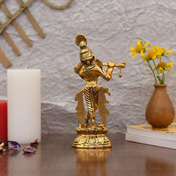 Metal Standing On Base Krishna Playing Flute Idol Statue Kbs145 - Image 2