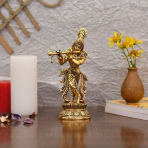 Metal Standing On Base Krishna Playing Flute Idol Statue Kbs145