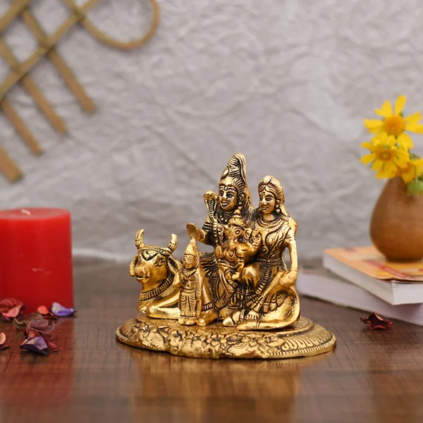 Shiv Parvati Ganesh Metal Idol Sitting On Nandi Statue Shbs148 - Image 2