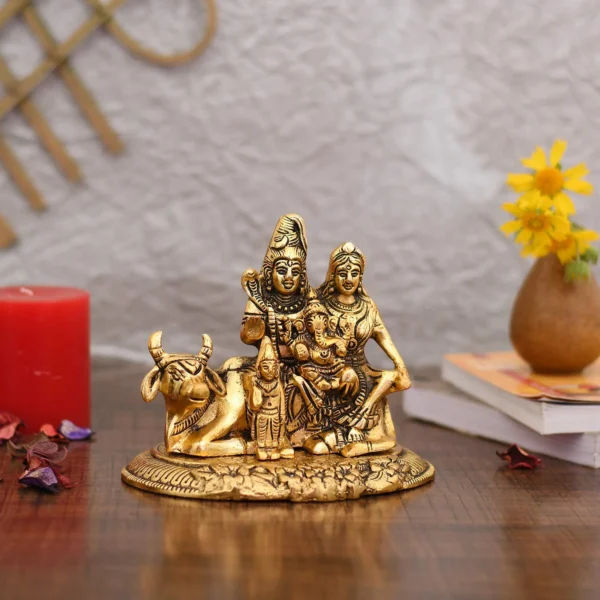 Shiv Parvati Ganesh Metal Idol Sitting On Nandi Statue Shbs148 - Image 3