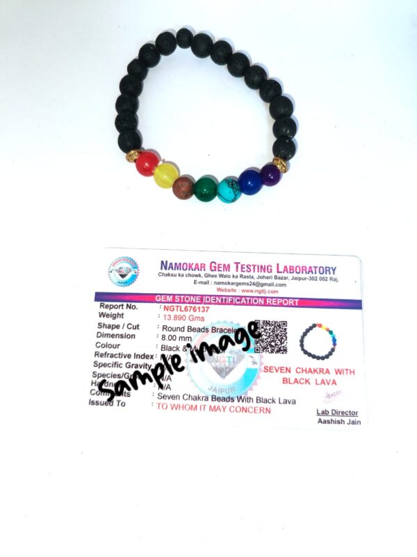 Natural 7 Chakra With Black Lava Adjustable Certified Bracelet - Image 2