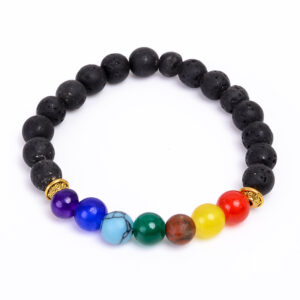 Natural 7 Chakra With Black Lava Adjustable Certified Bracelet
