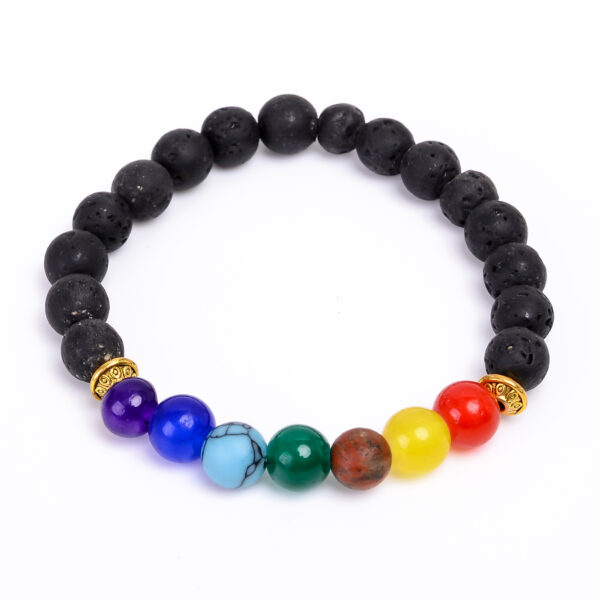 Natural 7 Chakra With Black Lava Adjustable Certified Bracelet
