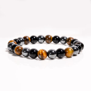 Original Triple Protection Bracelet with Certificate for Men and Women - Natural Energised Tiger Eye Stone, Black Obsidian, Hematite Stone for Power, Protection, Good Luck