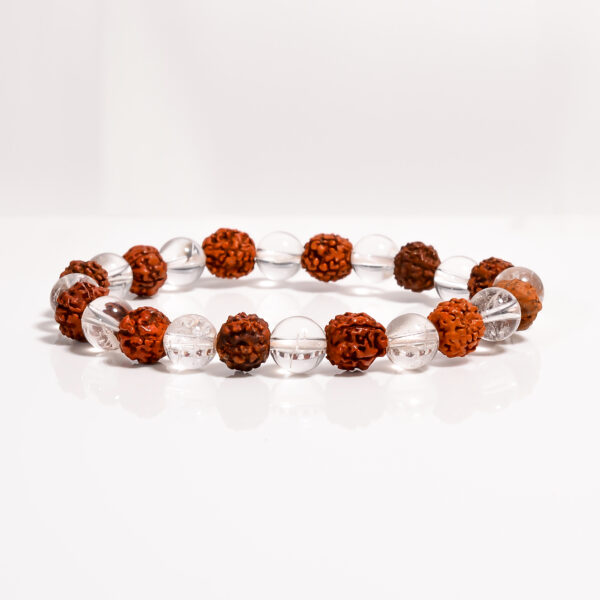 Panchmukhi Rudraksha and Clear Quartz Certified Adjustable Bracelet 8mm For men and women