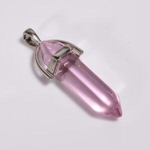 Ethnic Elegance: Pink Amethyst Pencil Pendant - Silver Plated Lab-Created Gem