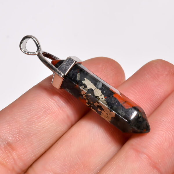 Tribal Pulse: African Bloodstone Pendant – Silver Plated & Natural - Image 2