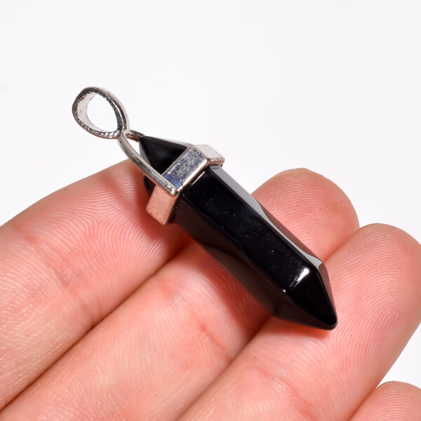 Midnight Strength: Black Onyx Pendant – Silver Plated & Natural - Image 2