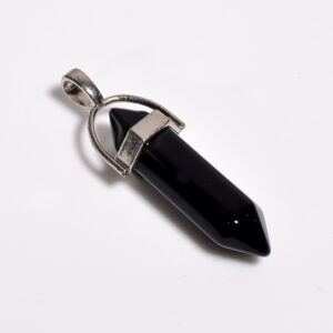 Midnight Strength: Black Onyx Pendant – Silver Plated & Natural