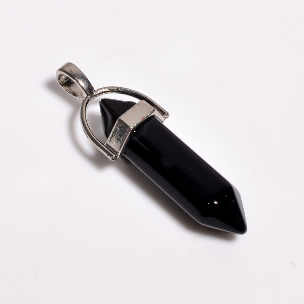 Midnight Strength: Black Onyx Pendant – Silver Plated & Natural