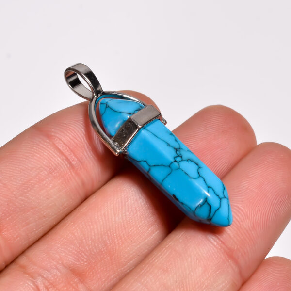 Desert Breeze: Magnesite Turquoise Pendant – Silver Plated Lab-Created - Image 2