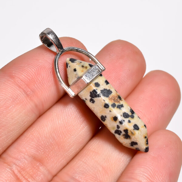 Spotted Soul: Dalmatian Jasper Pendant – Silver Plated & Natural - Image 2