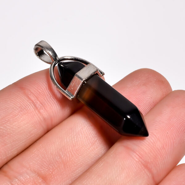 Noir Earth: Black Botswana Agate Pendant – Silver Plated & Natural - Image 2