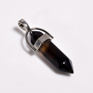 Noir Earth: Black Botswana Agate Pendant – Silver Plated & Natural