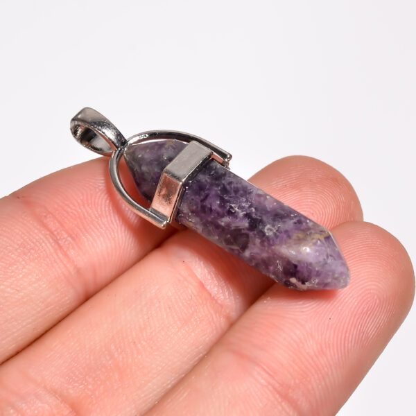 Lavender Calm: Purple Lepidolite Pendant – Silver Plated & Natural - Image 2