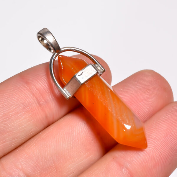 Ethnic Flame: Red Botswana Agate Pendant – Silver Plated Natural Stone - Image 2