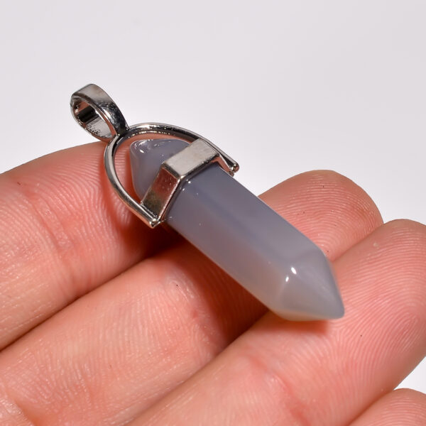 Silent Mist: Grey Chalcedony Pendant – Silver Plated & Natural - Image 2