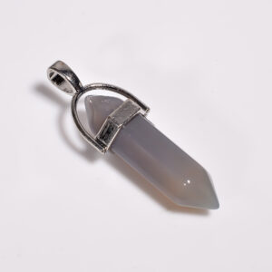 Silent Mist: Grey Chalcedony Pendant – Silver Plated & Natural