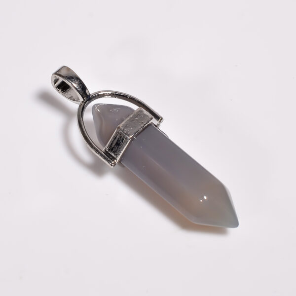 Silent Mist: Grey Chalcedony Pendant – Silver Plated & Natural