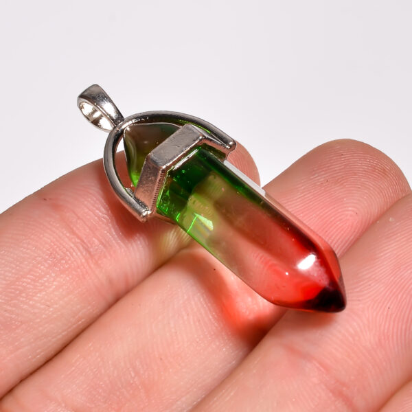 Harmony Spectrum: Bi-Color Tourmaline Quartz Pendant – Silver Plated Lab-Created - Image 2