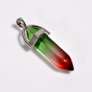 Harmony Spectrum: Bi-Color Tourmaline Quartz Pendant – Silver Plated Lab-Created